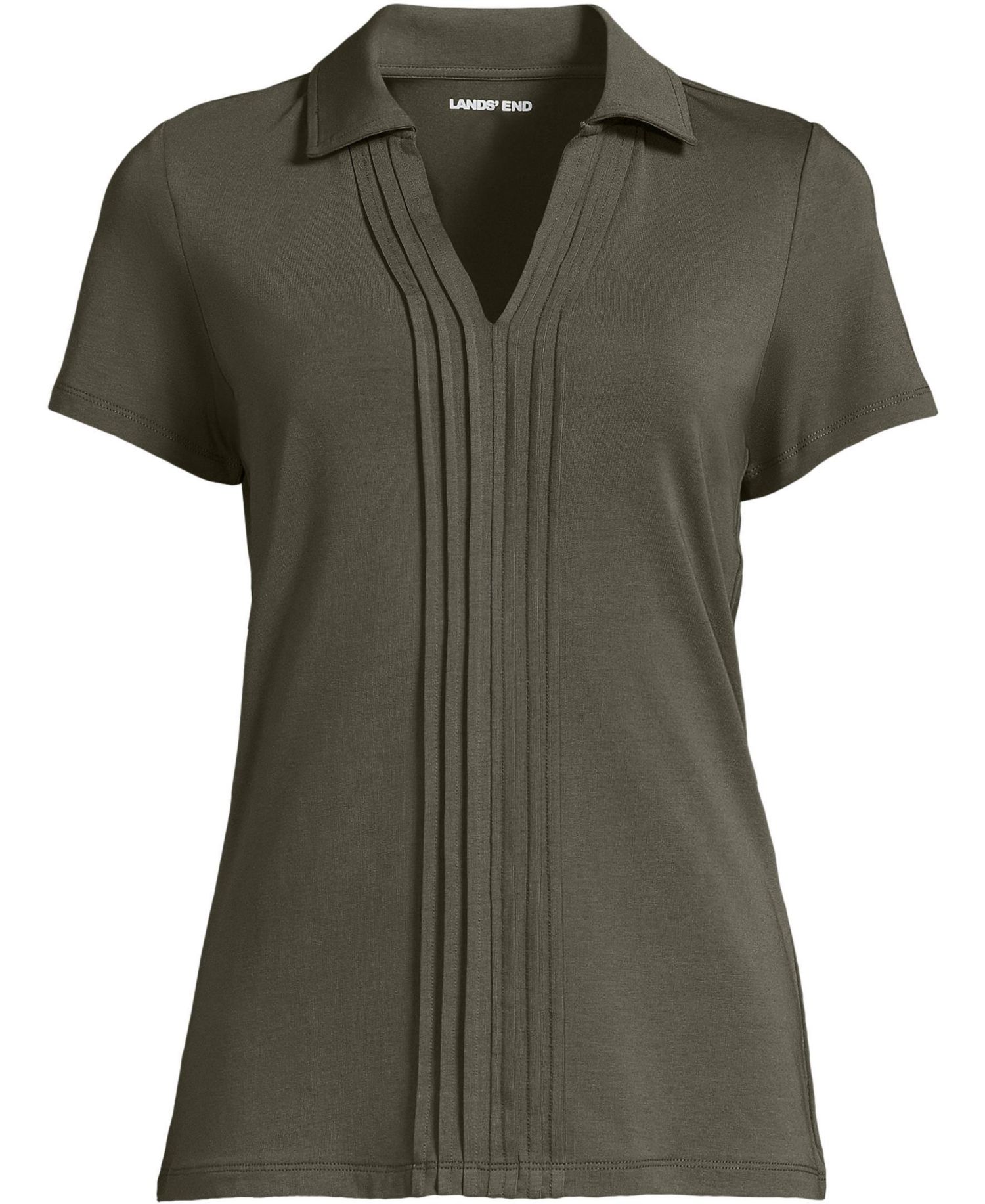 Women's Short Sleeve Lightweight Jersey Pintuck Open Collar Polo Top