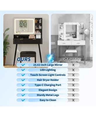 Mid-Century Modern Makeup Vanity Desk with Lighted Mirror.