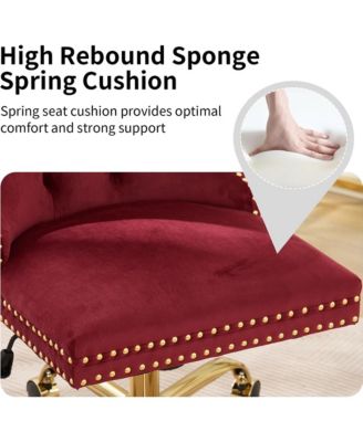 Velvet Upholstered Office Chair, Tufted Button Desk Chair, Adjustable Swivel Computer Chair with Metal Base, Nailhead for Home Office