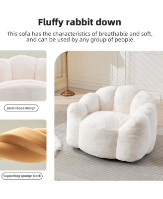 Large Bean Bag Chair, Faux Fur Reading Sofa Chair with Petal Backrest and Pull Ring, Oversize Reading Chair for Bedroom
