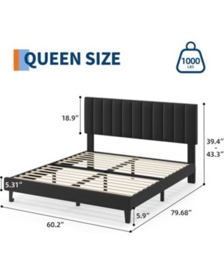  Velvet Upholstered Platform Bed Frame with Vertical Channel Tufted Headboard, Adjustable Height, Noise Free