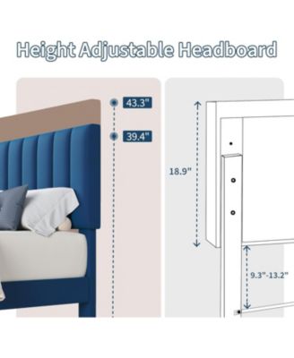 Queen Velvet Upholstered Platform Bed Frame with Vertical Channel Tufted Headboard, Adjustable Height, Fits 8–12" Mattress, Noise-Free