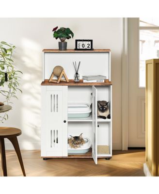 Double Cat Litter Box Enclosure – Hidden 2-Cat Furniture, Side Cabinet & Washroom