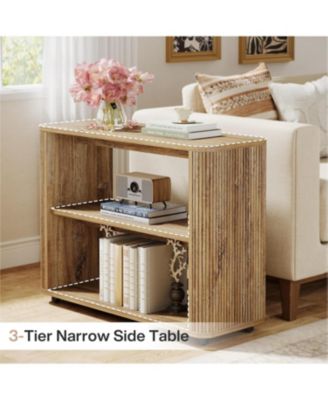 Narrow Side Table Set of 2, 3-Tier End Table for Living Room, Small Fluted Nightstand, Farmhouse Bedside Table