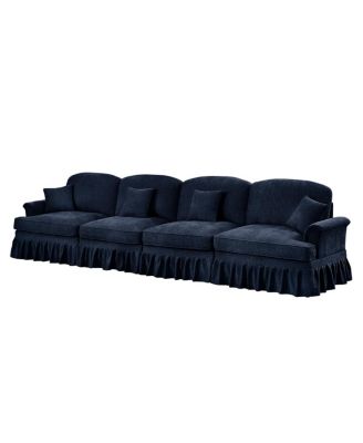 Elegant Mid Century 4 Seater Sofa with Flared Arms, Removable Skirts