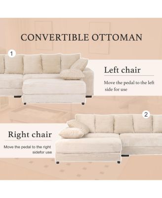 Streamdale  Corduroy Sectional Sofa w/ Storage Ottoman and Pillows
