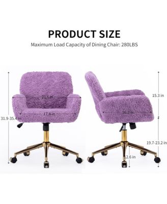 Faux Fur Home Office Chair, Adjustable Swivel Desk Chair, Upholstered Computer Chair with Wheels and Gold Base for Home Office