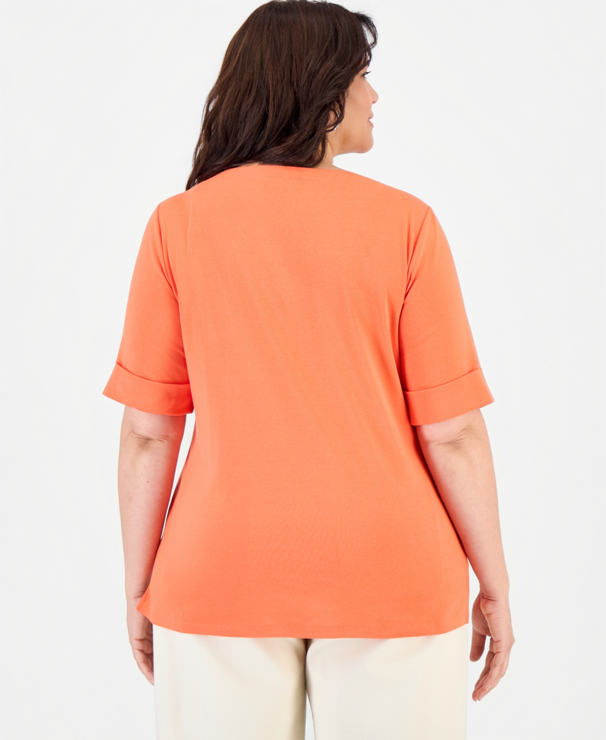 Style & Co Women's Boat-Neck Elbow Sleeve Cotton Top, Xs-4X, Created for Macy's