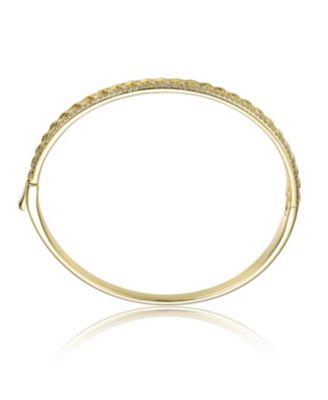 Women's 14K Gold Plated CZ Chain Link Stiff Bangle Bracelet