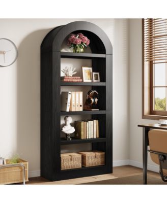 70.9'' Tall Arched Bookshelf with Storage, 5-Tier Wooden Open Bookcase Display Shelves Organizer