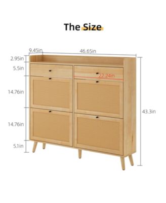 Shoe Cabinet Storage with 4 Flip Drawers, Rattan Narrow Shoe Rack Cabinet Storage for Entryway Hallway Living Room Closet