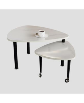 Sintered Stone Rotating Coffee Table with Solid Wood Legs