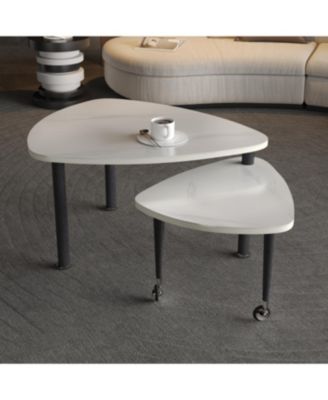 Sintered Stone Rotating Coffee Table with Solid Wood Legs