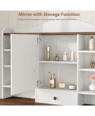 47" Makeup Vanity Desk and Chair Set with Lighted Mirror and 8 Shelves