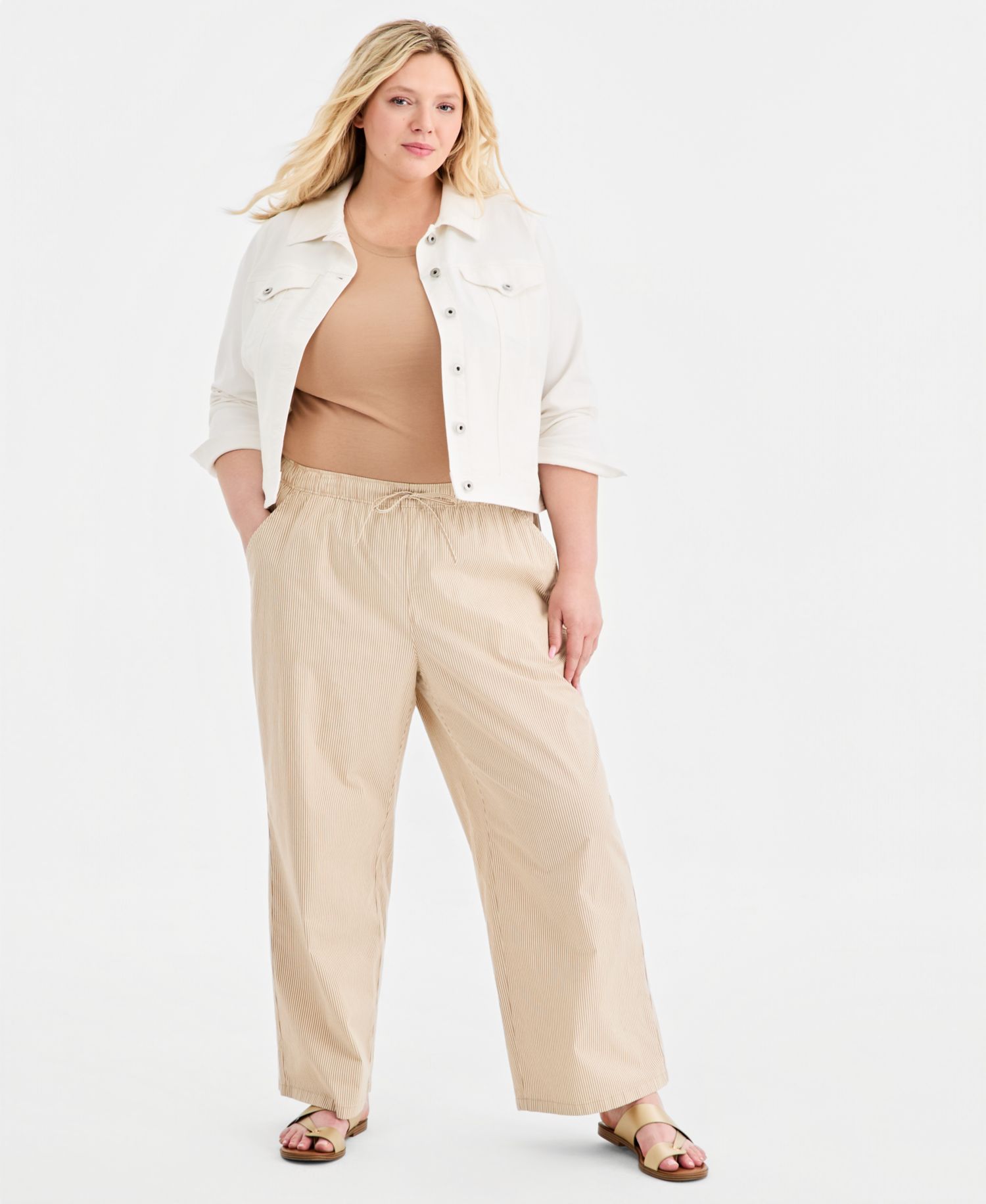 Plus Size Striped Wide-Leg Pull-On Pants