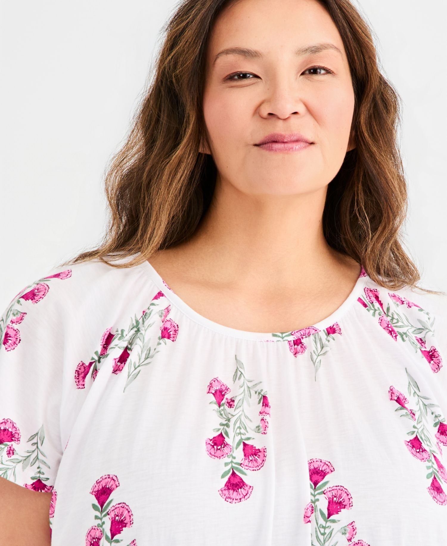 Plus Size Printed Scoop-Neck Flutter-Sleeve Top