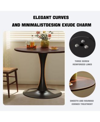 Walnut Round Dining Table, 31.5" Modern MDF & Steel Kitchen Table