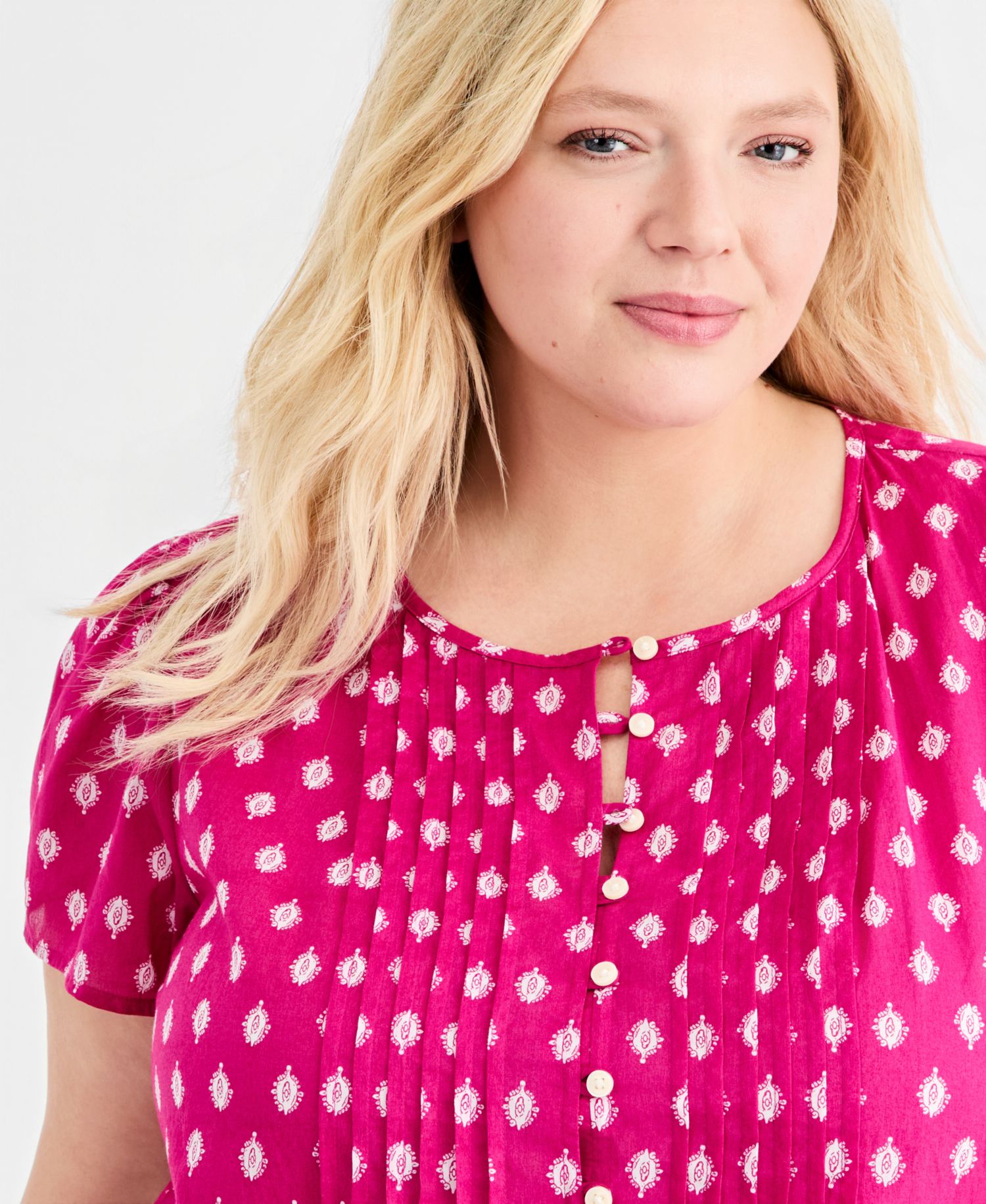 Petite Cotton Printed Flutter-Sleeve Top
