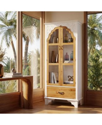 Wooden 3-Shelf Standard Bookcase with Acrylic Door, Drawer