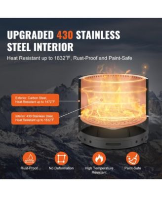 15 Inch Smokeless Wood Burning Fire Pit with Removable Ash Pan, Stainless Steel