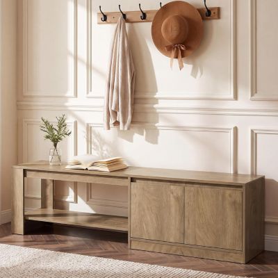 Entryway Bench with Cabinet, 62.99" Wooden Shoe Bench
