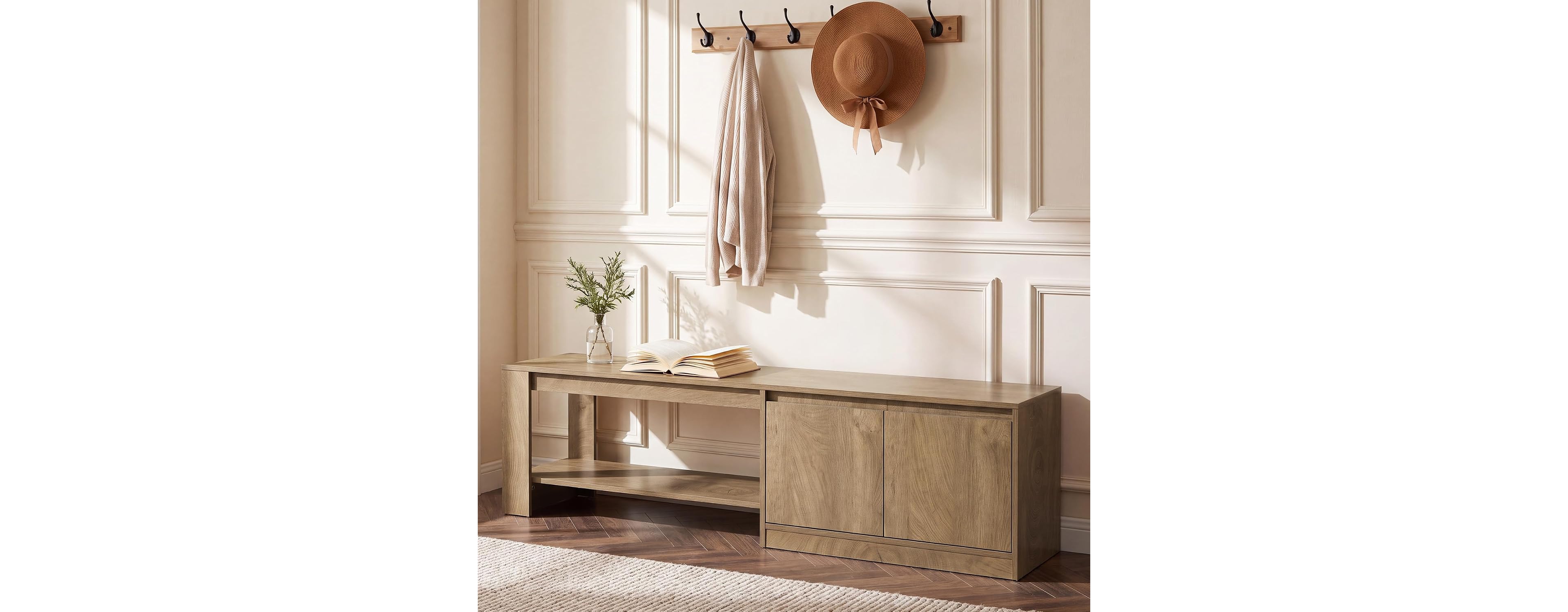 Tribesigns Entryway Bench with Cabinet, 62.99" Wooden Shoe Bench