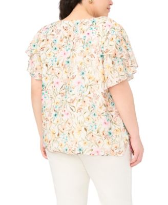 Plus Size V-Neck Tulip Short-Sleeve Blouse