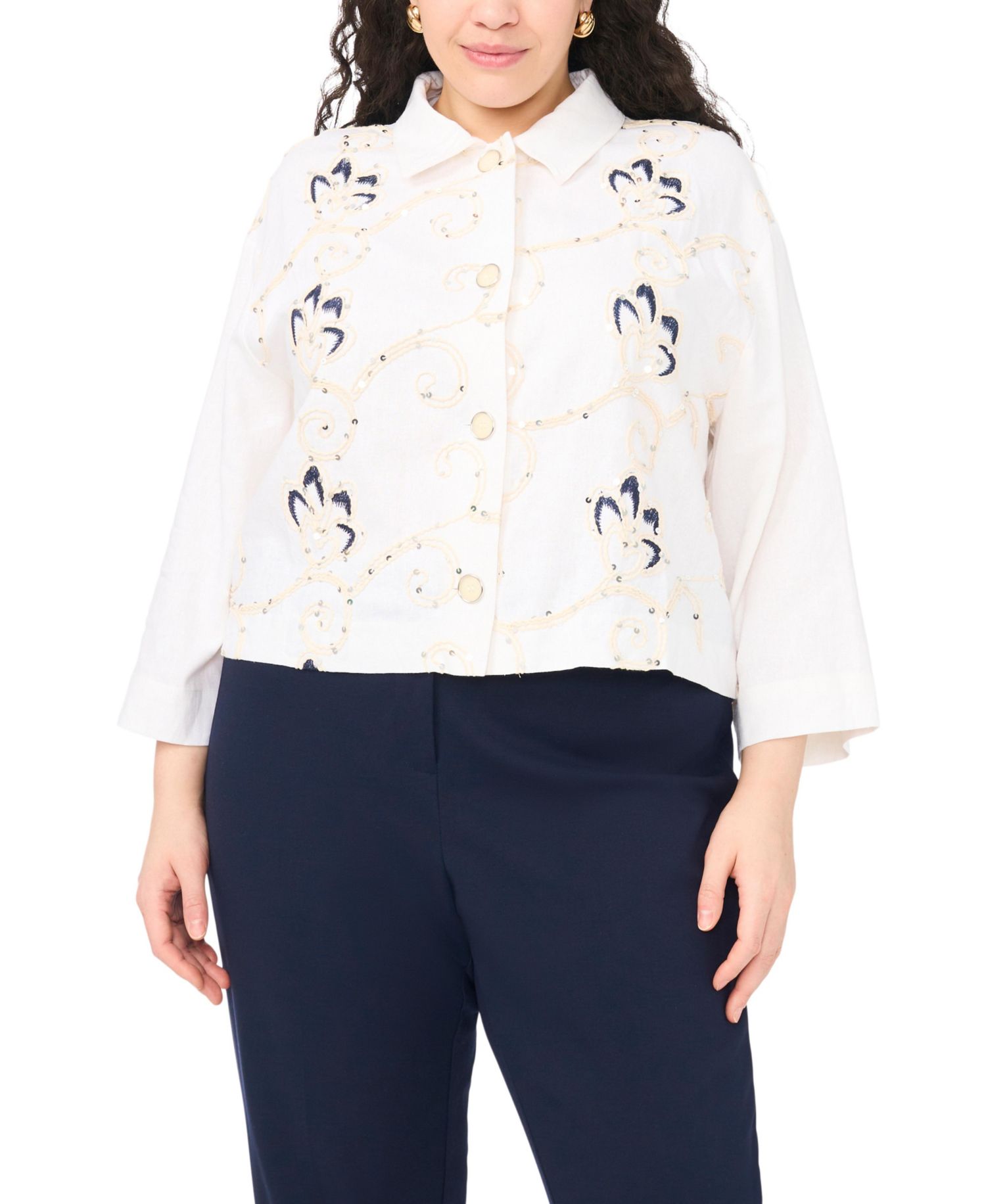 Plus Size Collar Button-Down Top
