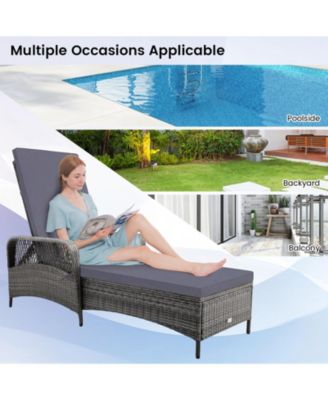 2 PCS Outdoor Chaise Lounge Chair Patio Recliner w/ 6-Level Backrest Cushion