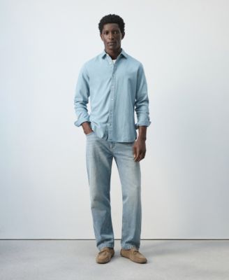 Men's Cotton-Linen Regular Fit Denim Shirt