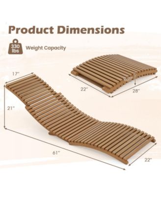 Outdoor Folding Teak Wood Chaise Lounge Chair w/Curved Lying Area for Poolside