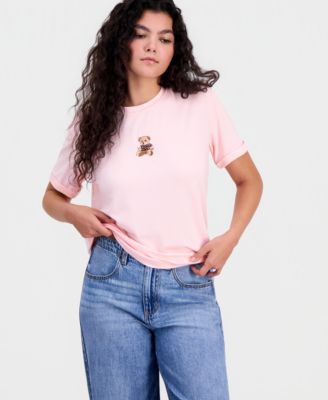 Juniors' Bear Embroidered Crewneck T-Shirt 