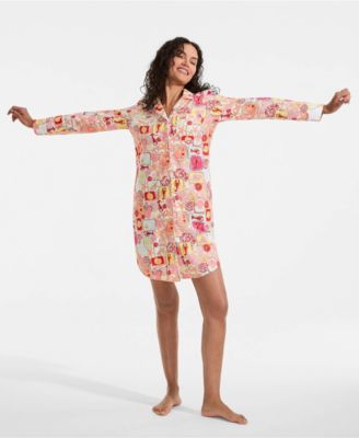 Women's Cotton Poplin Long Sleeve Sleepshirt Nightgown