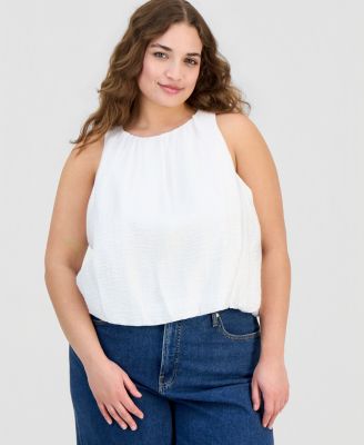 Trendy Plus Solid Bubble-Hem Round-Neck Tank