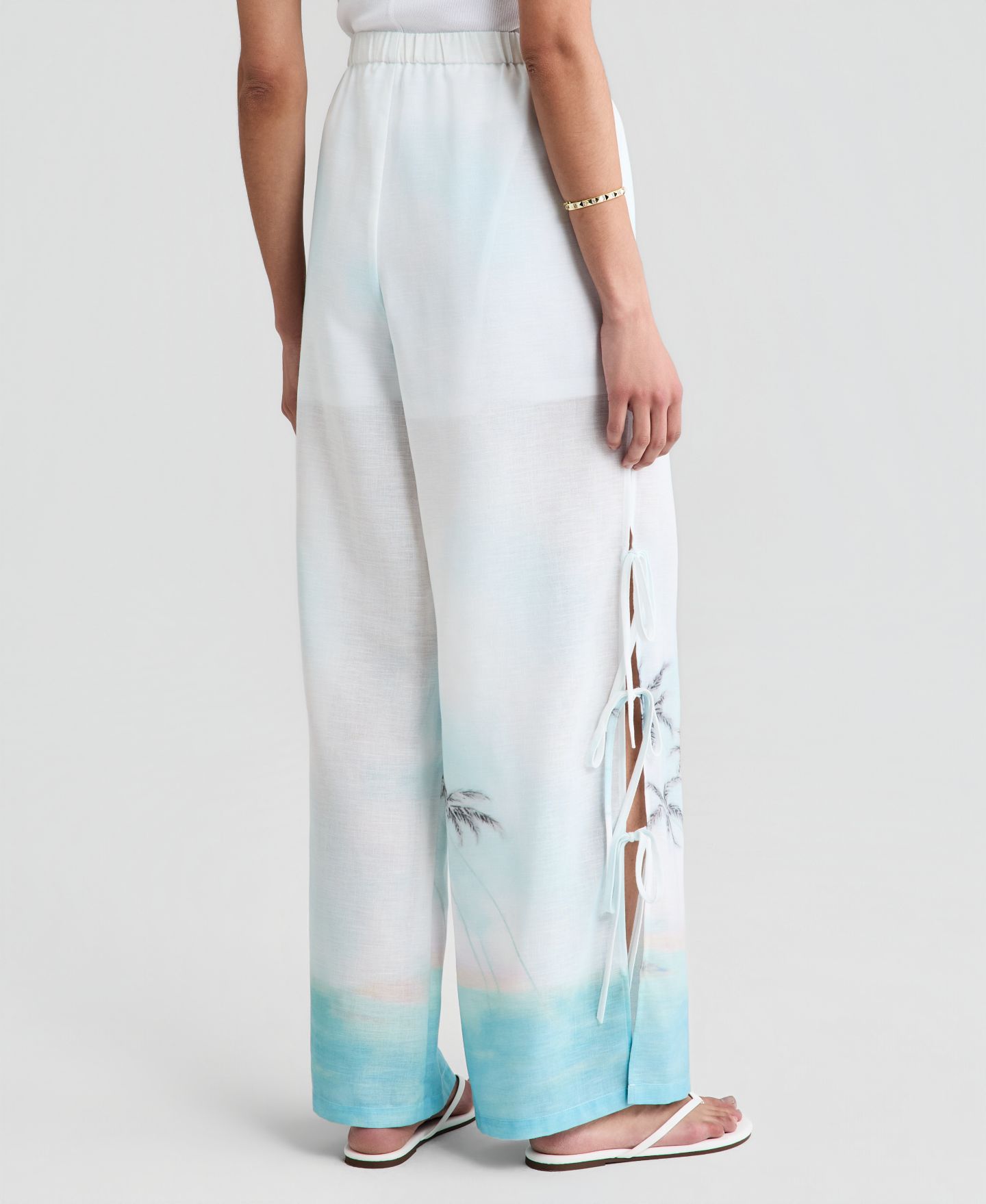Женские брюки And Now This High-Rise Wide-Leg Drawstring, цвет: Пальмовый с принтом — фото 3