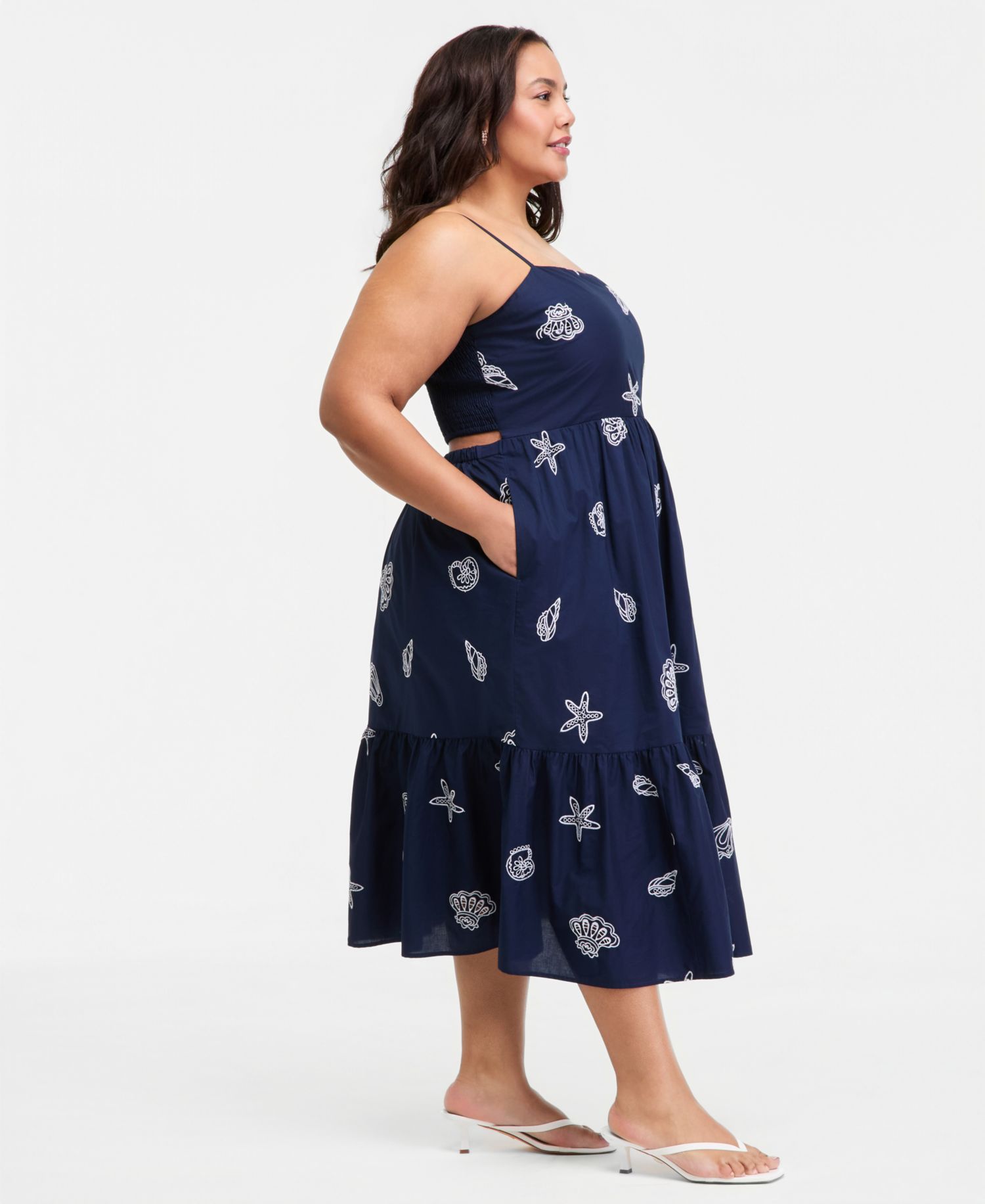 Plus Cotton Back-Cutout Tiered Midi Dress