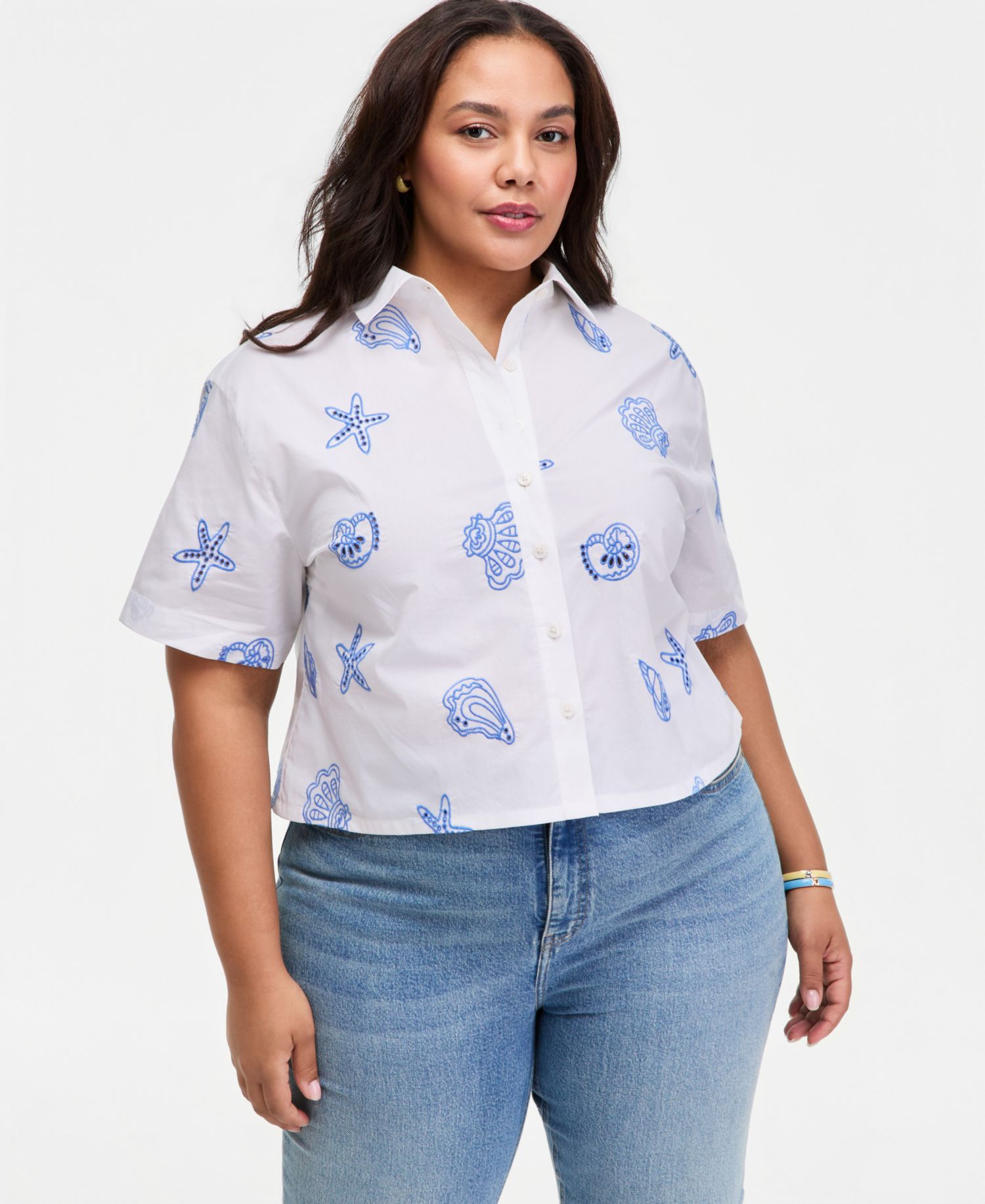 Trendy Plus Size Cotton Eyelet-Embroidered Blouse