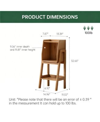 Solid Oak Ladder Shelf Nightstand 32.67" Tall Small Bookcase Bedroom Living Room Nursery Natural Fully Assembled