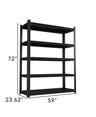 59" Wide Black Metal Shelves with 5 Removable Dividers