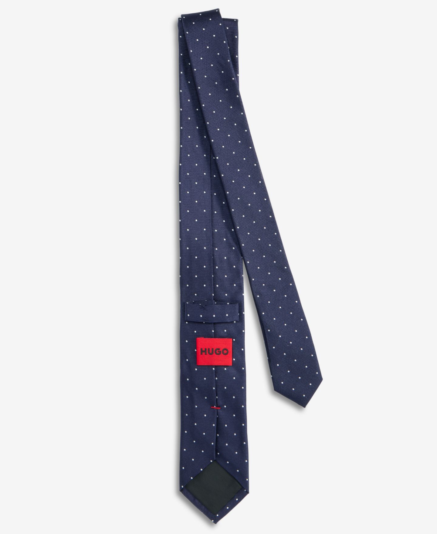 Мужской узкий шёлковый галстук Hugo Boss в горошек, цвет: Тёмно-синий — фото 2