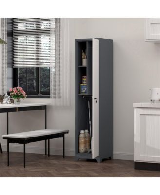 65" Narrow Broom Metal Cleaning Storage Cabinet With Hooks