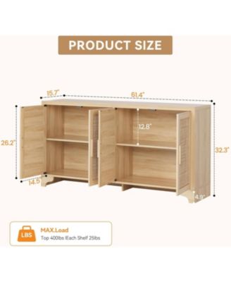 4-Door Sideboard Buffet Cabinet, Rattan Storage Cabinet, Boho Entryway Console Table, Coffee Bar Station for Dinning Room, Living Room