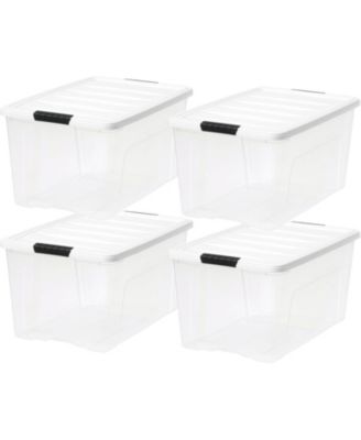 USA 72 Qt Stackable Plastic Storage Bins with Lids, Clear, 4Pk