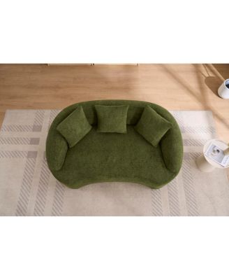 Curved Boneless Sofa Loveseat, 2-Seater Green Chenille Compression Couch with 3 Pillows