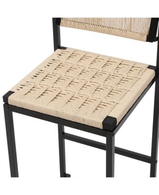 Paper Rope Woven Bar Stools Set of 2, 25'' Counter Height Chairs with Back, Footrest for Kitchen Island, Home Pub