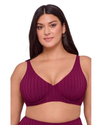 Women's Supportive Wide Ribbed Tall Underwire Bikini Swimsuit Top