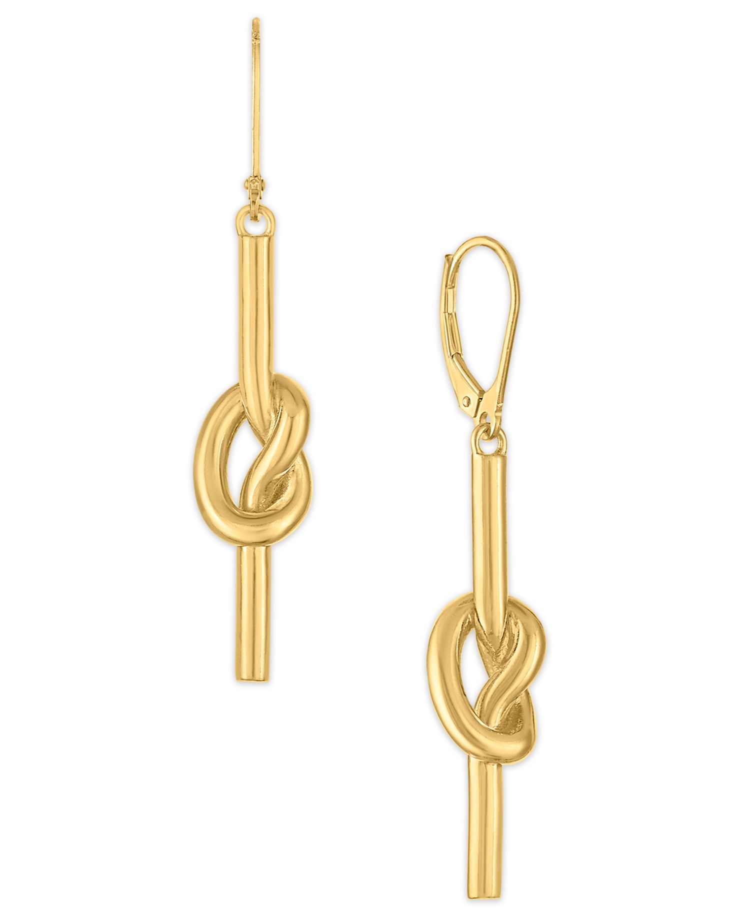 Polished Love Knot Stick Drop Earrings in 14k Gold Over Sterling Silver