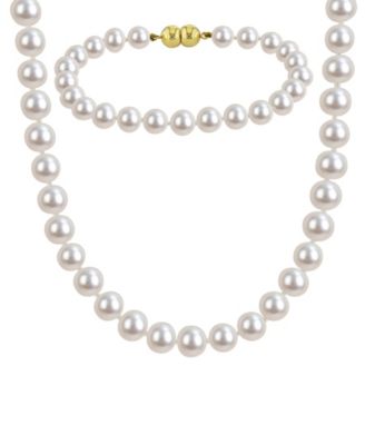 2-Pc. Cultured Akoya Pearl (6-7mm) Necklace and Bracelet Set in 18k Gold Flash-Plated Sterling Silver
