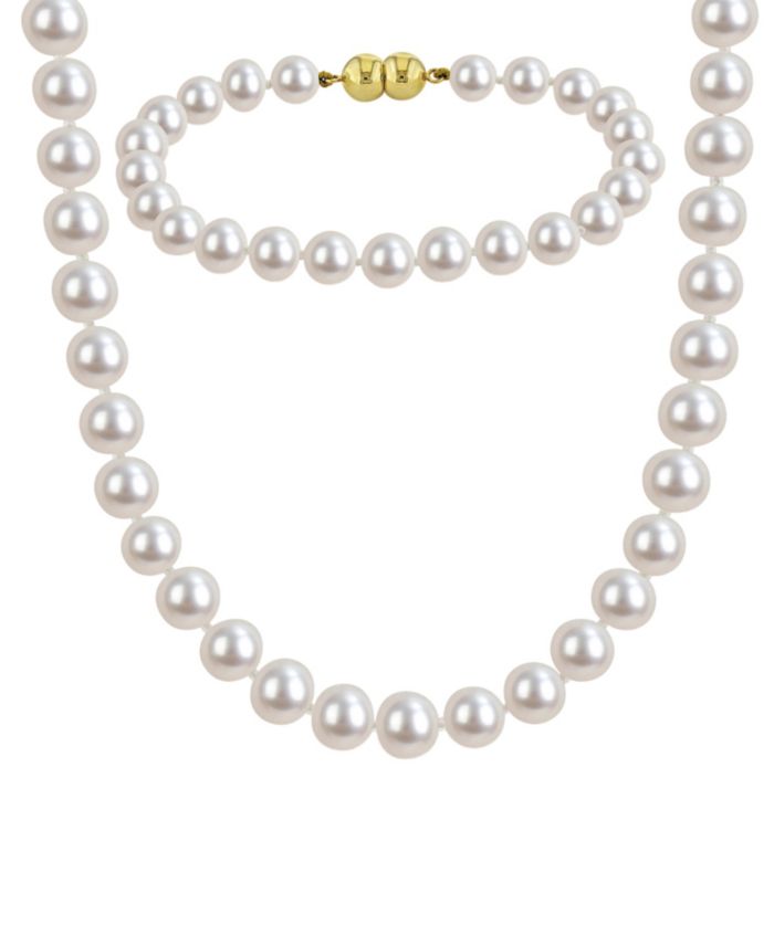 2-Pc. Cultured Freshwater Pearl (6-7mm) Necklace and Bracelet Set in 18k