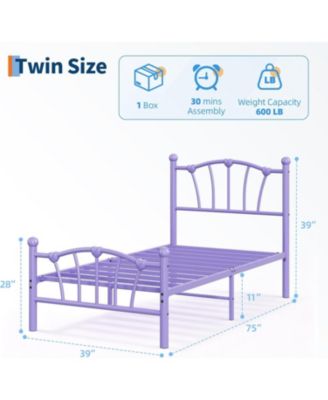 Twin Kids Bed Frame with Headboard & Footboard, Heart-Shaped Metal Platform Bed, Strong Steel Slats, Noise-Free, No Box Spring